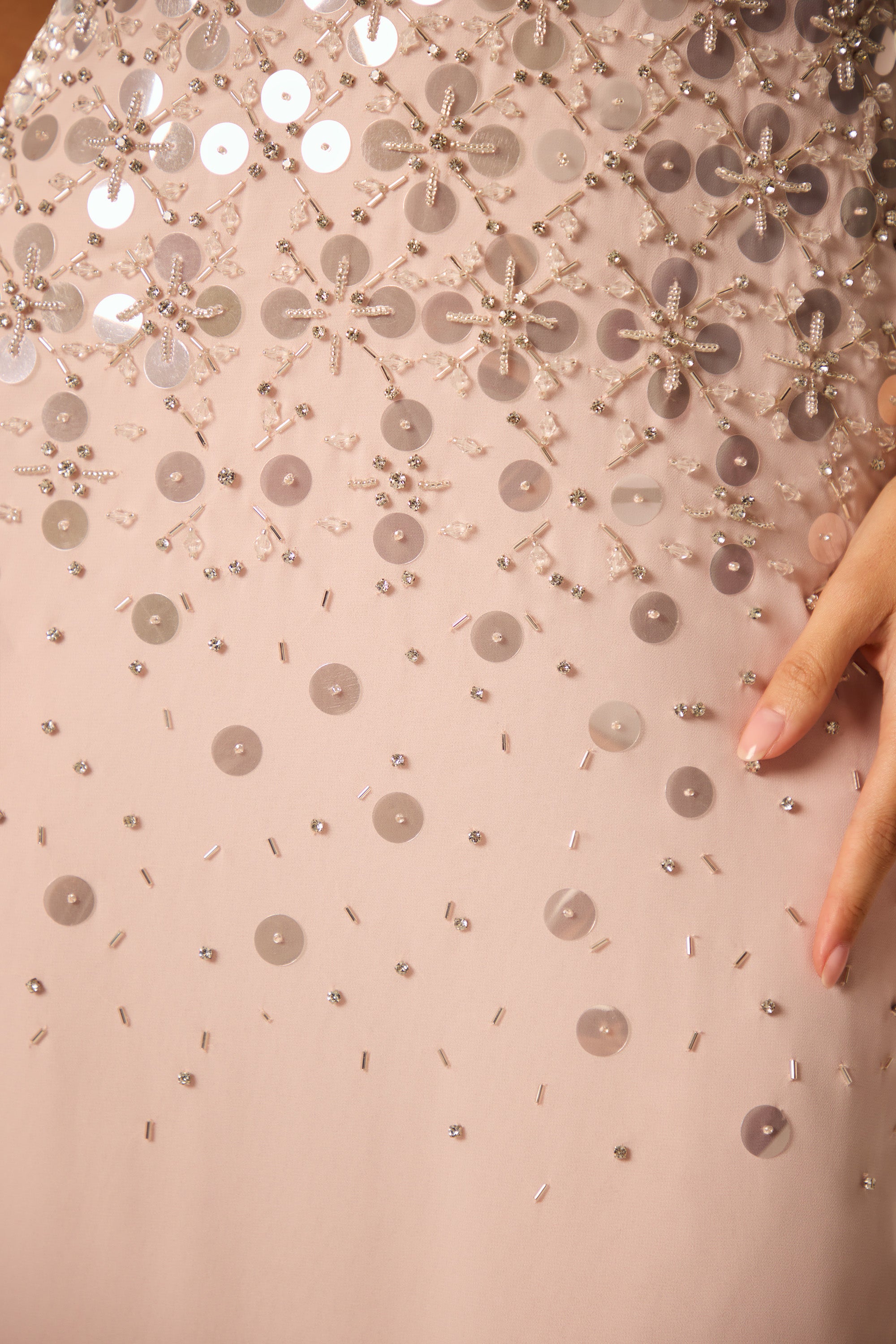 Hand Embellished Bandeau Maxi Dress in Blush、mySite、solidvoid