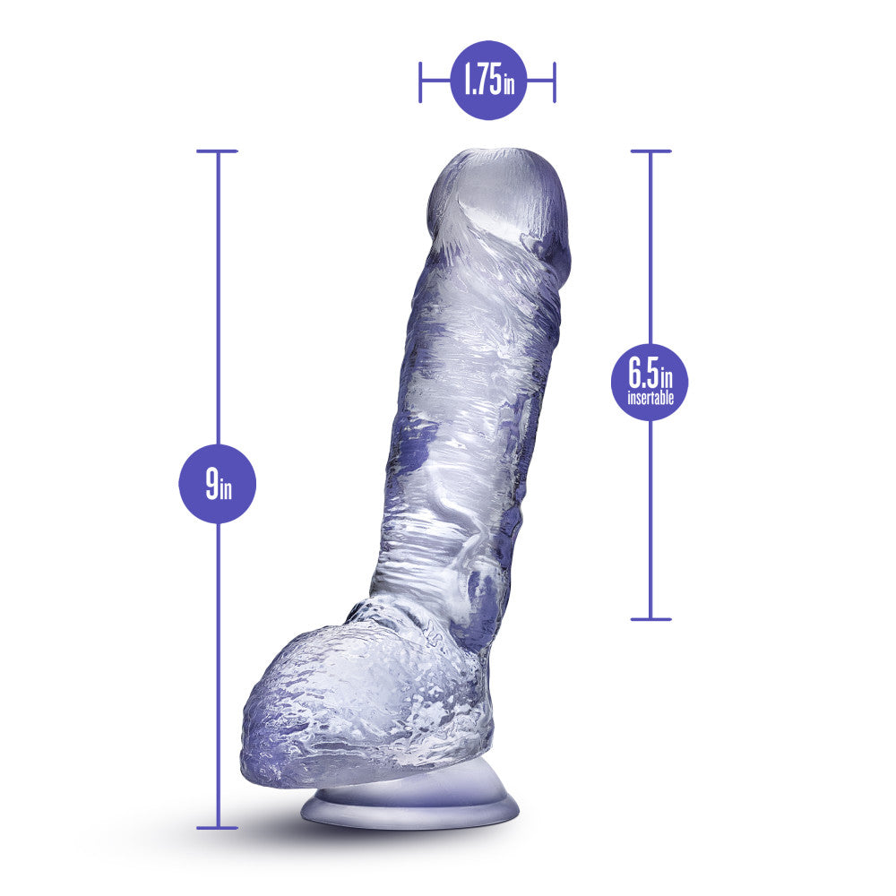 B Yours Plus By Blush® | Hearty n’ Hefty Clear 9-Inch Long Dildo With Balls & Suction Cup Base、mySite、bottomscart