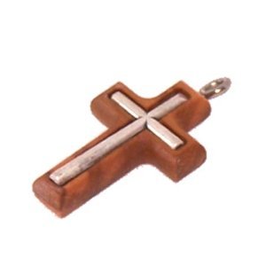 Olive wood Cross with Embedded pewter Cross - Latin (3cm - 1.2) - 5mm thick、mySite、topwebapps