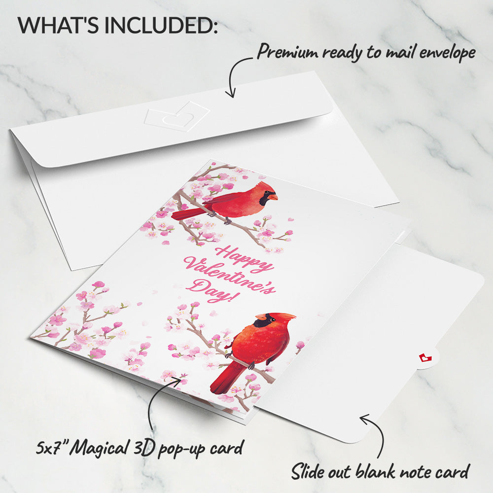 Valentine's Cherry Blossom Basket with Cardinals Pop-Up Card、mySite、solidvoid