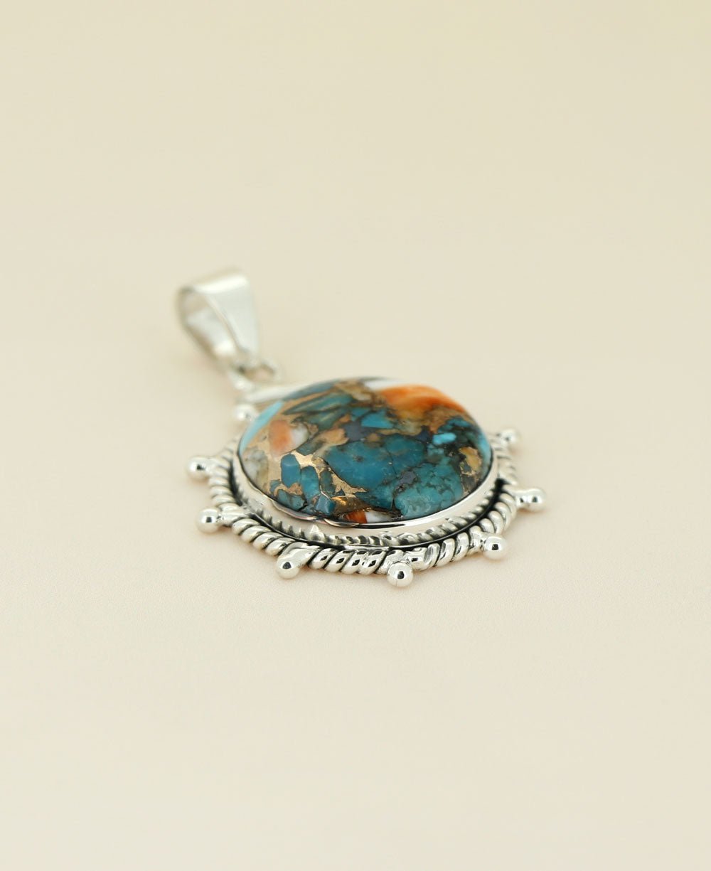 Turquoise Spiny Oyster Sterling Silver Wheel Pendant、mySite、topwebapps