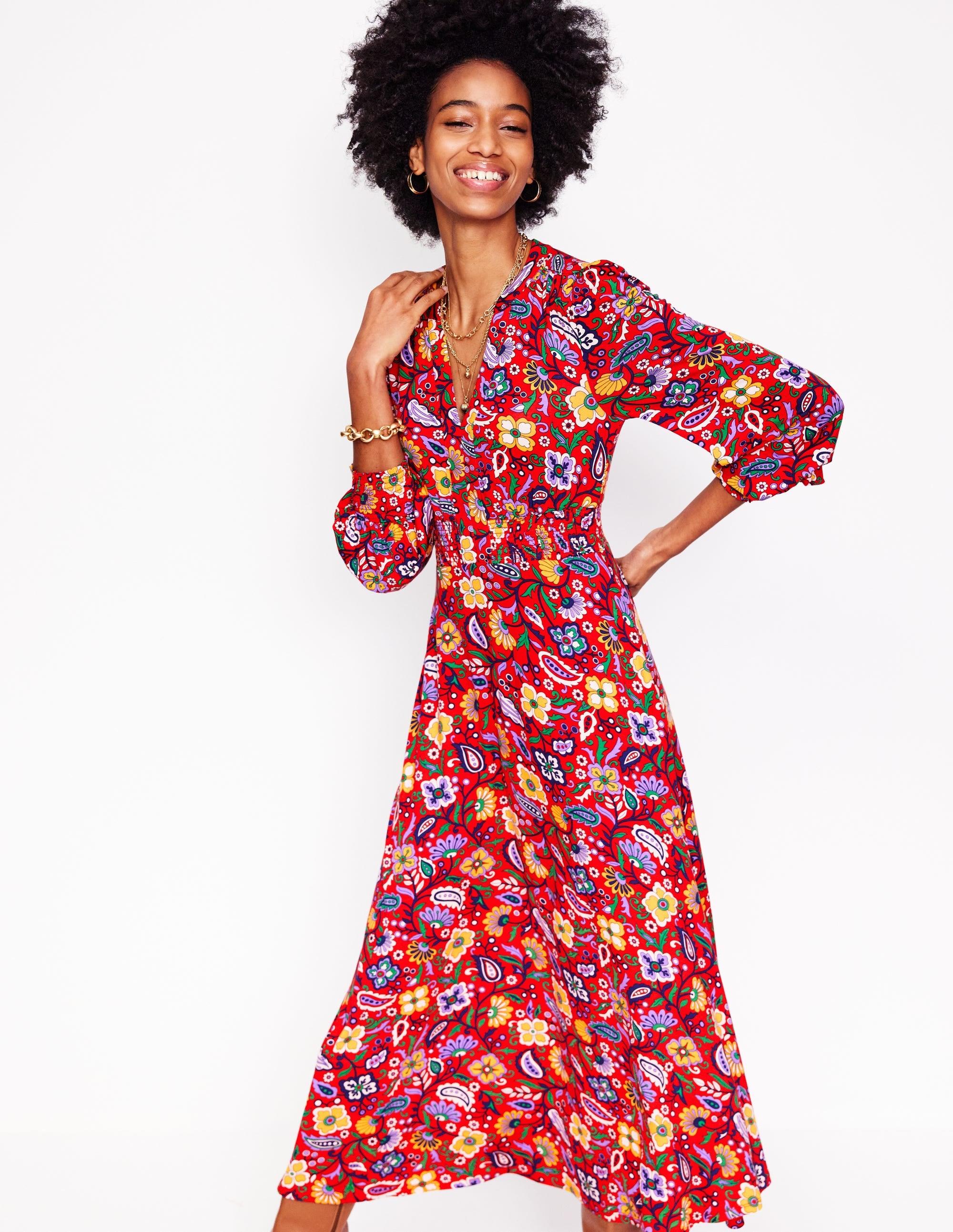  Ivy Smocked Midi Dress-Poppy Red, Oriental Paradise、mySite、ashleygrahame