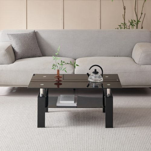 Tempered Black Glass Coffee Table, 2-Layers Tea Table、、casual