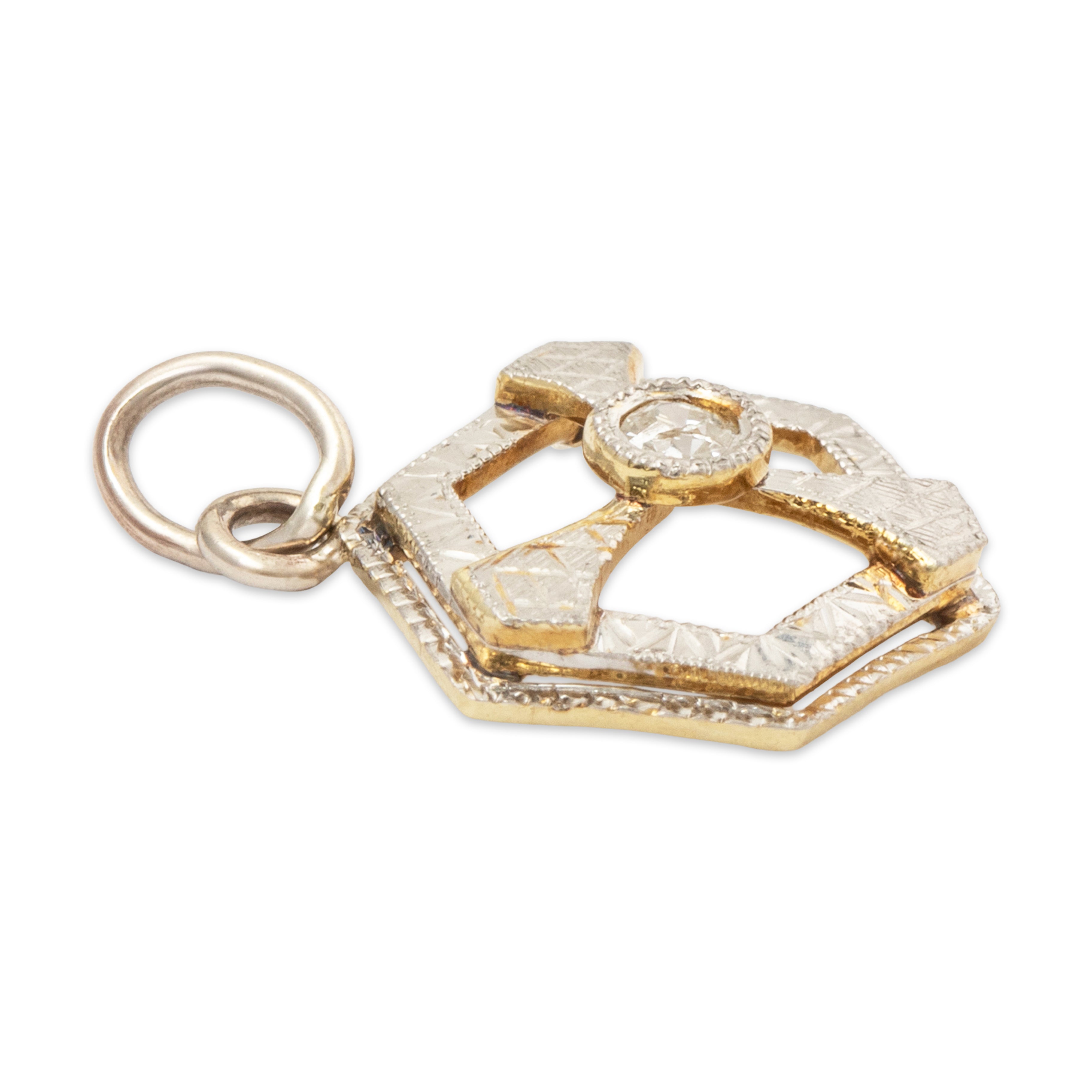 Antique Art Deco 14k White & Yellow Gold Diamond Charm Pendant、mySite、hinf8tx79