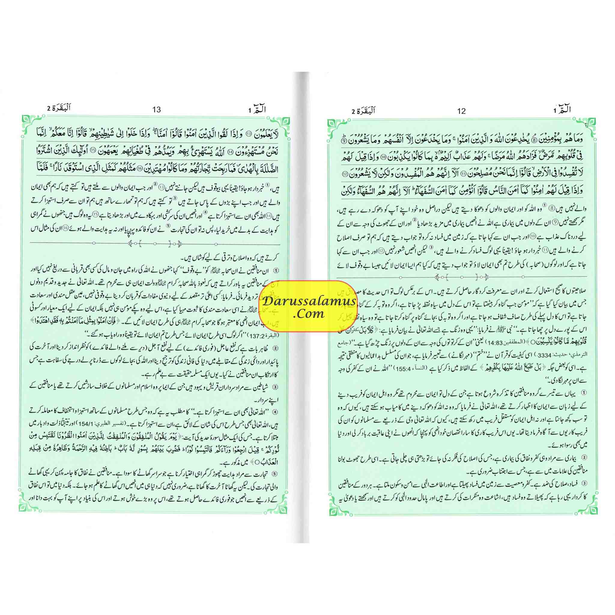Tafseer Ahsan-ul-bayan Arabic with Urdu Language Translation (Medium Size) Green Page By Hafiz Salahuddin Yusuf、mySite、topwebapps