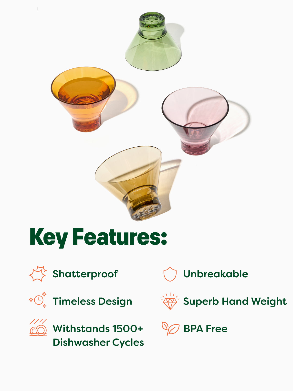 RESERVE 8oz Stemless Martini Color Series Tritan Copolyester Glass - Bulk、mySite、camillekostekn