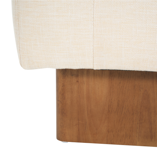  Rectangular Upholstered Tufted Linen Fabric Ottoman Bench, Solid Wood Legs, Beige、、yumabirdnaturehistoryfestival