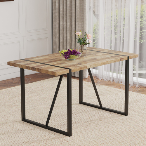 Rustic Industrial Rectangular Wood Dining Table For 4-6 Person, With 1.5" Thick Engineered Wood color Tabletop and Black Metal Legs,Desk For Kitchen Dining Living Room, 55.1" x 31.4"x 29.9"1529W115172、、casual