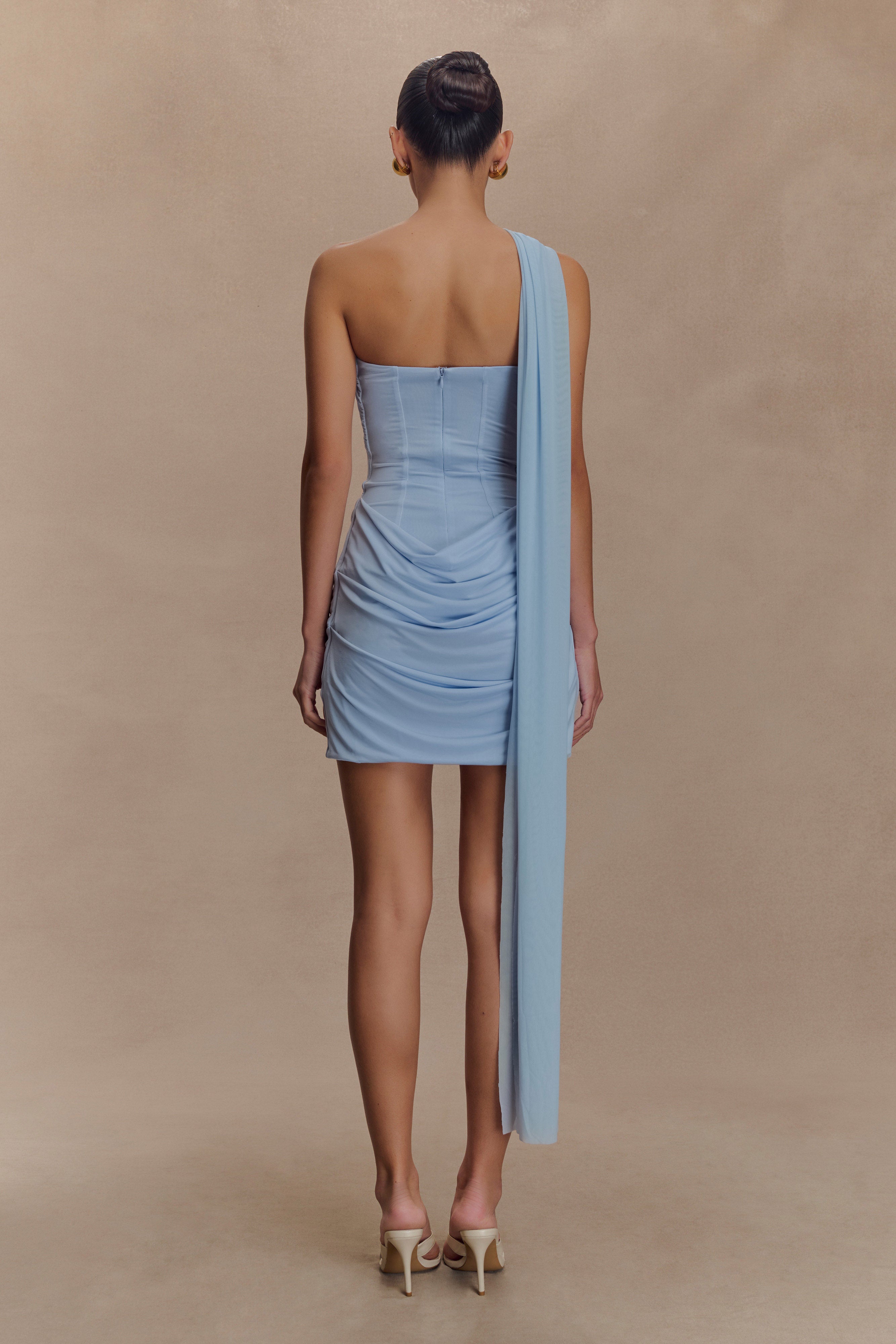 Mattea Slinky And Mesh Mini Dress With Scarf - Powder Blue、mySite、solidvoid