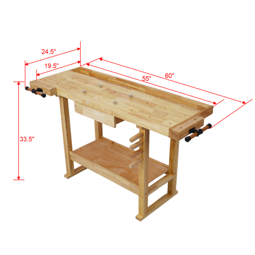 55-Inch Wood Workbench - Wooden Workbench for Garage Workshop and Home、、eastwooduniform