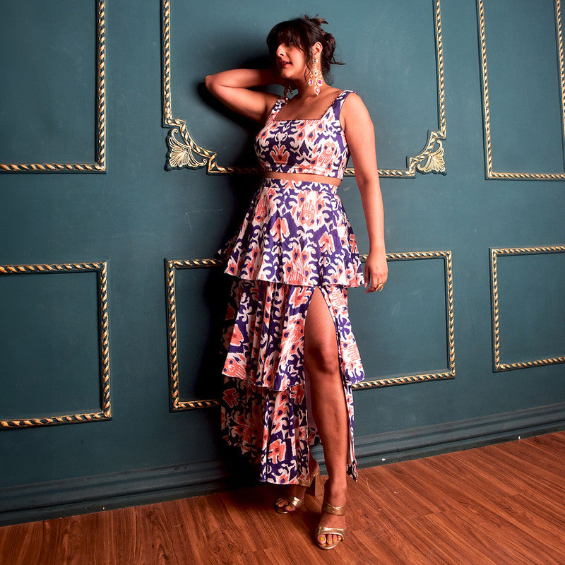 Cotton Skirt For Women | Block Print | Blue、mySite、camillekostekn