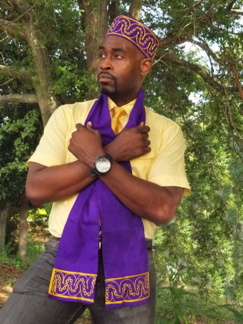 Men Women Unisex Purple African Sash with Gold Embroidery、mySite、solidvoid