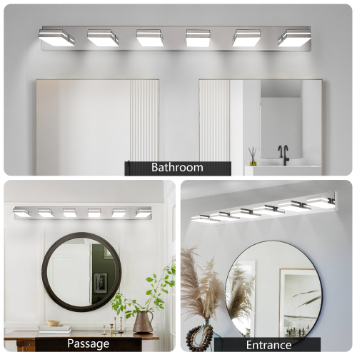 Modern Chrome LED Vanity Light, 5-Lights Wall Sconce for Bathroom and Mirror, Sleek Minimalist Design, Energy-Efficient, Easy to Install、、eastwooduniform
