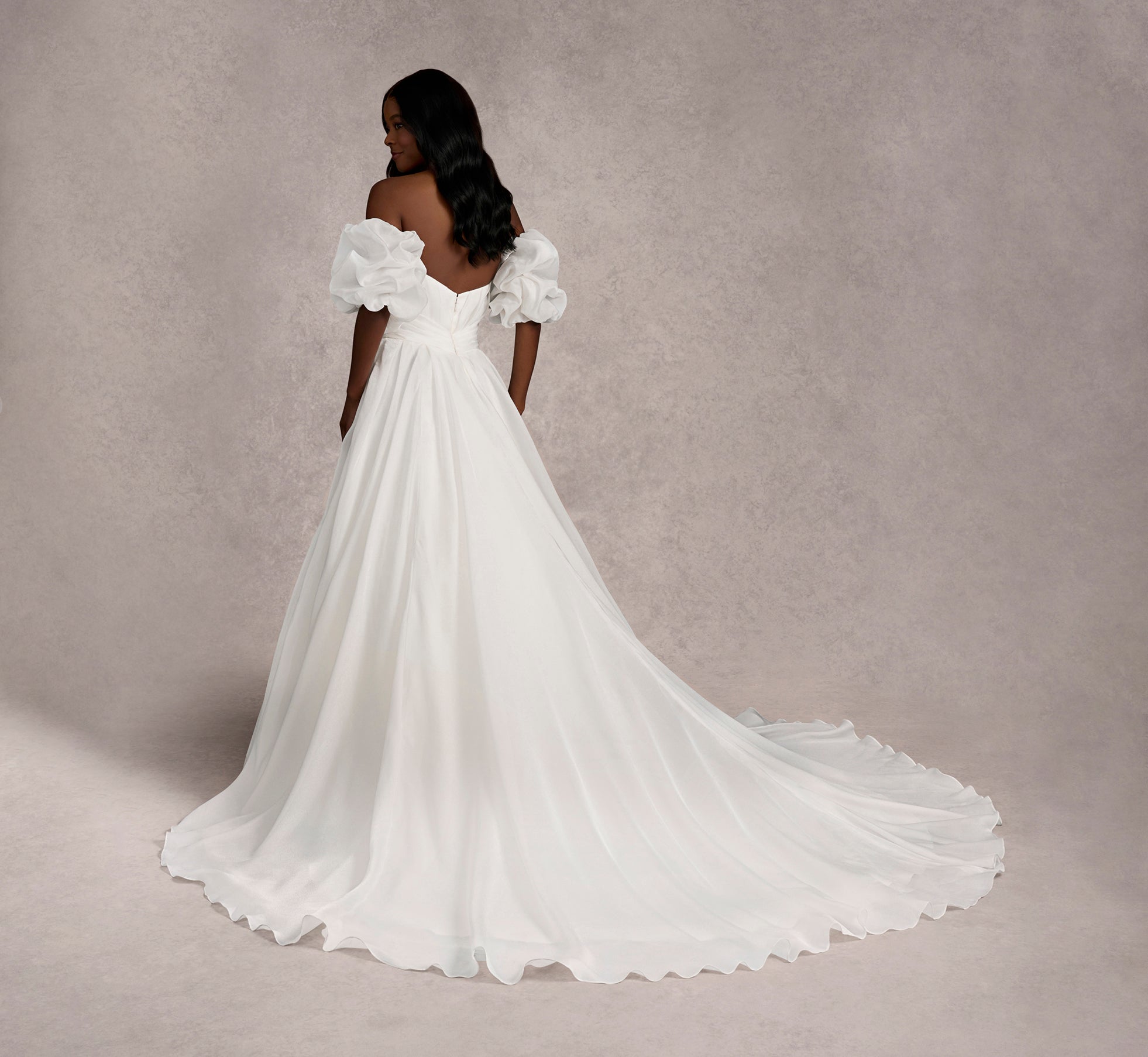 Strapless Organza Ball Gown With Removable Puff Sleeves In Ivory/Ivory In Ivory Ivory、mySite、solidvoid