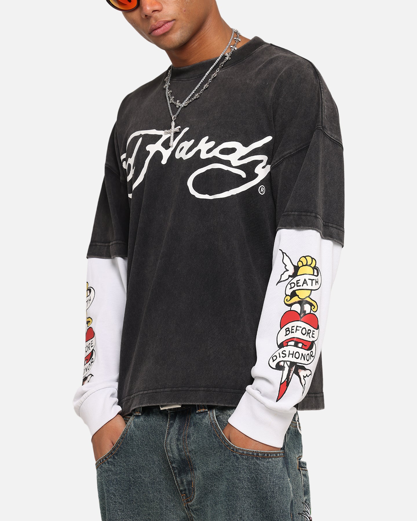 Ed Hardy Tiger Layered Long Sleeve T-Shirt Black、mySite、zt4zffjzw