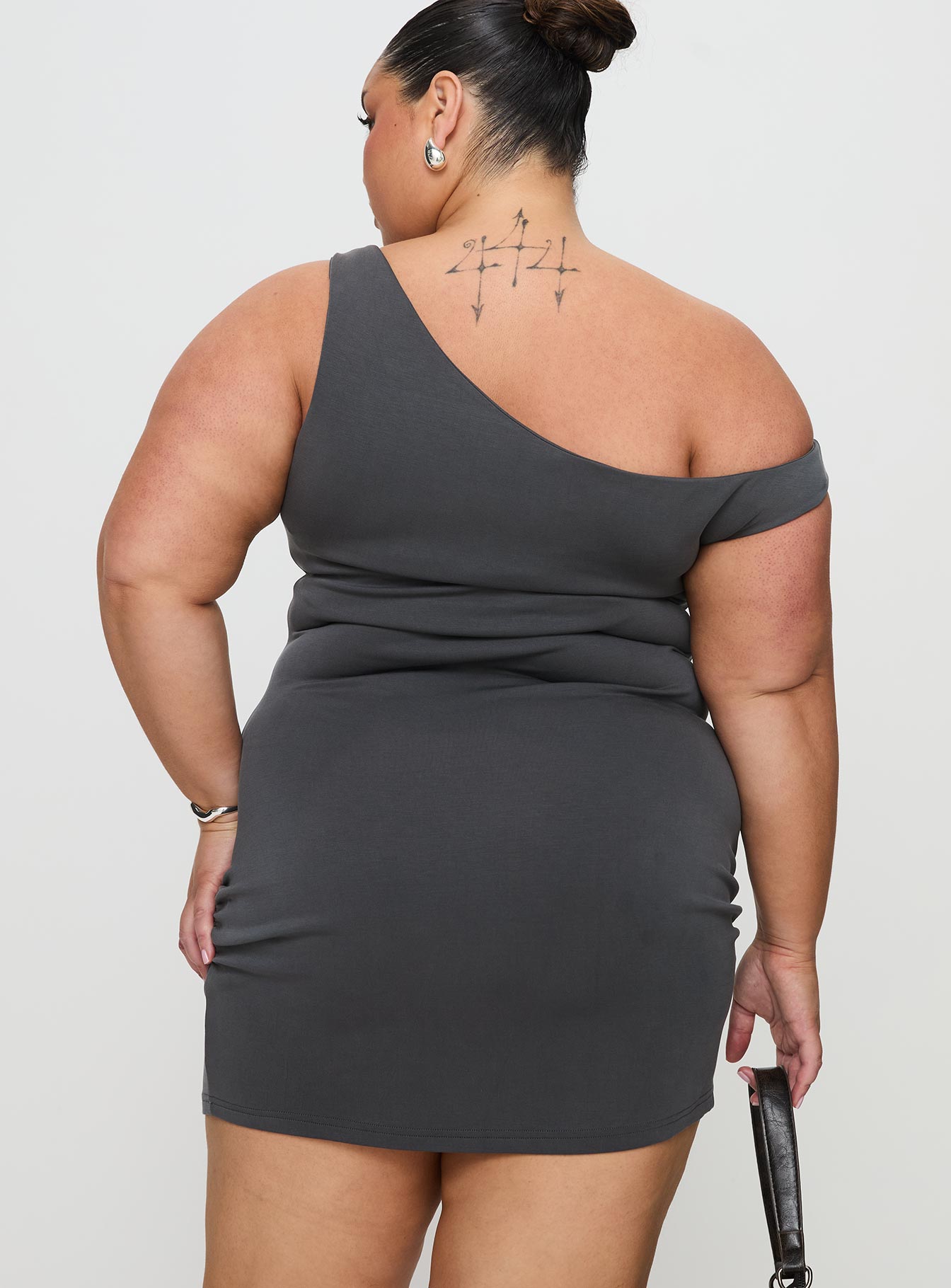 True Desires One Shoulder Mini Dress Grey、mySite、solidvoid