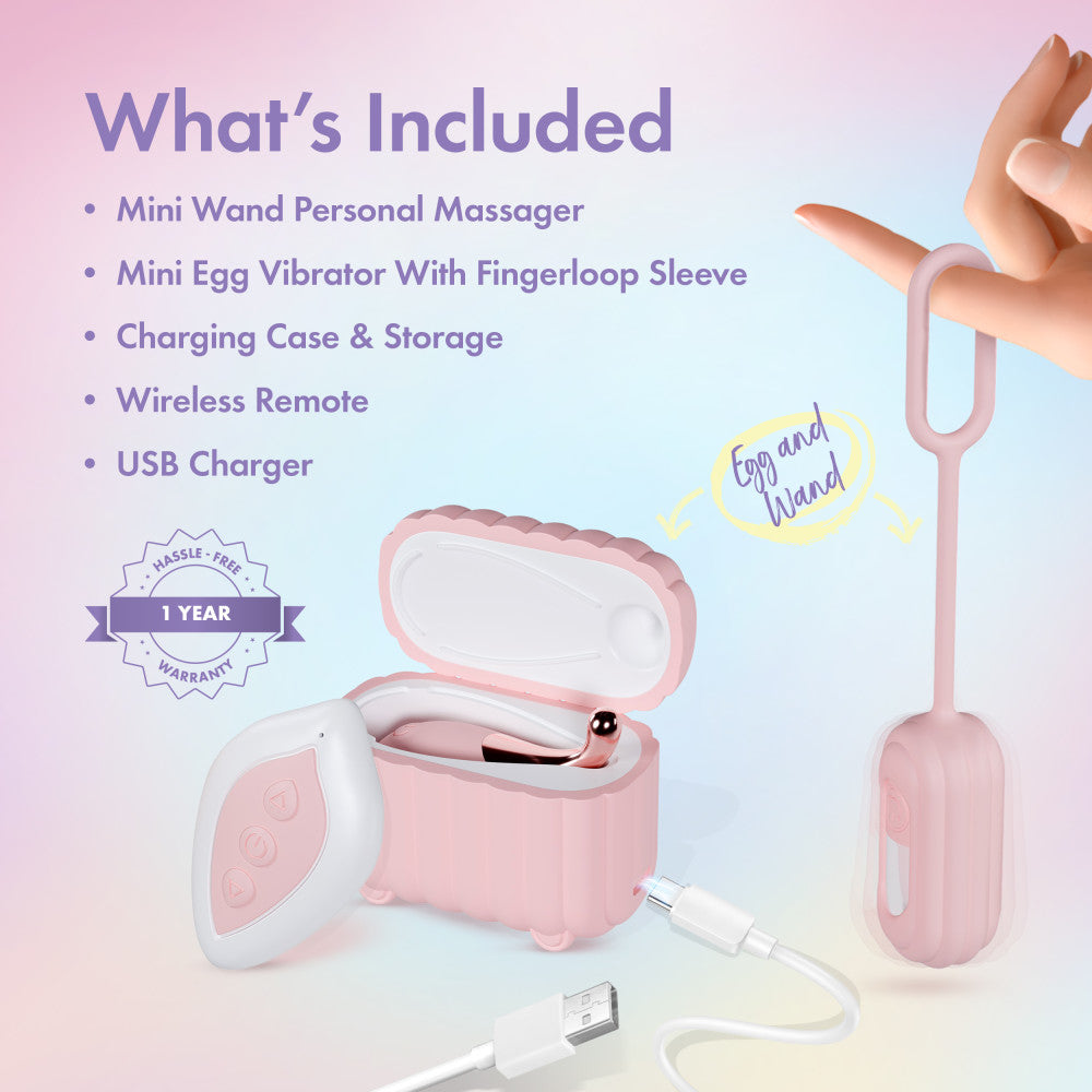 Play With Me | Wanderlust 4 Piece Vibrator Set – Mini Clitoral Wand & Egg Vibrator With Wireless Remote – USB Charging Case – In Pink、mySite、bottomscart