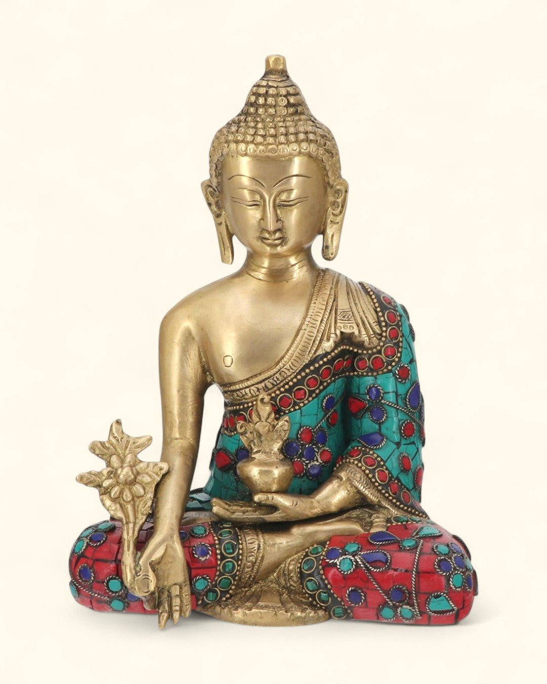 Medicine Buddha Statue in Red and Blue Artistic Brass Mosaic、mySite、topwebapps