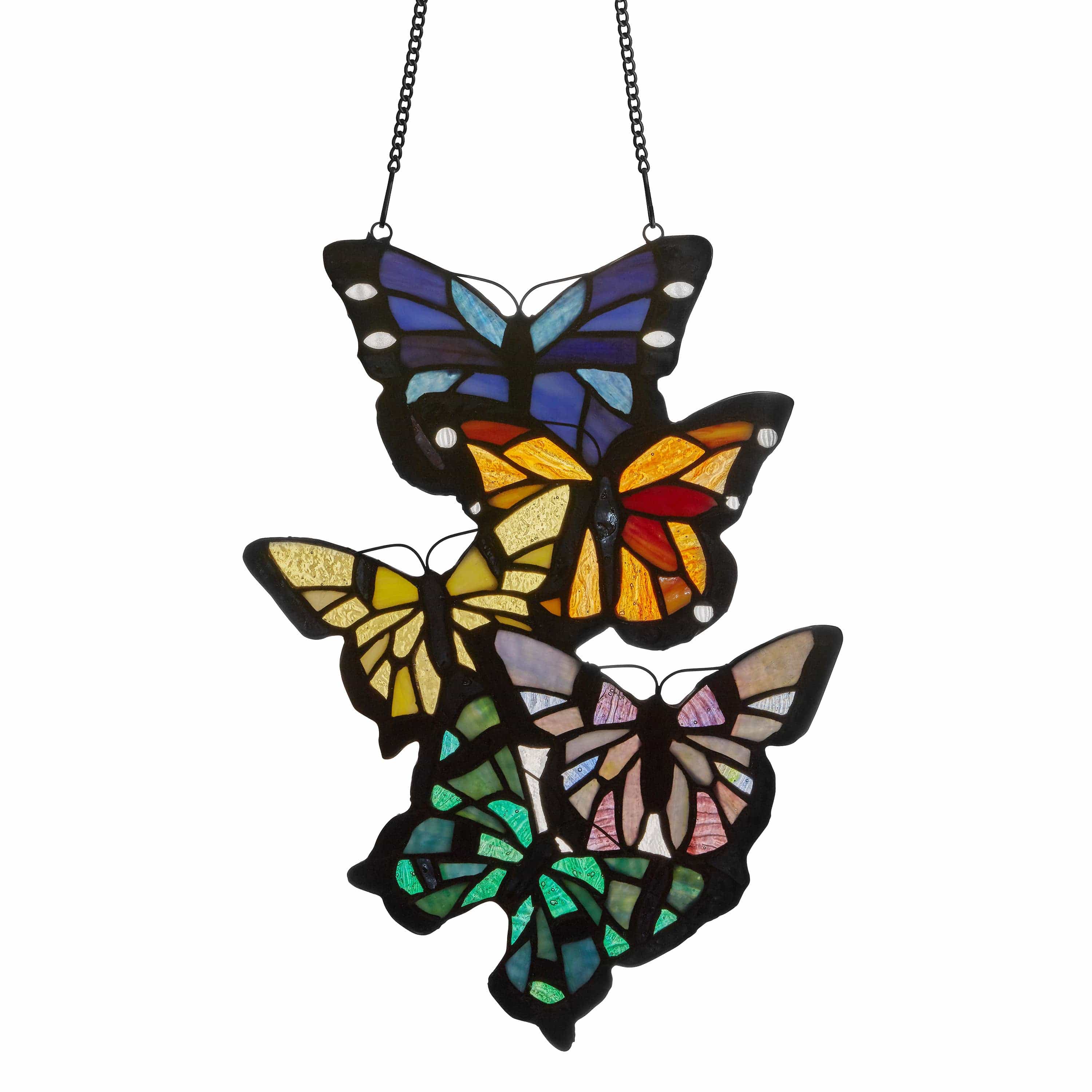 Brilliant Butterflies Cluster Stained Glass Window Panel- 13.25H、mySite、g9winljtr