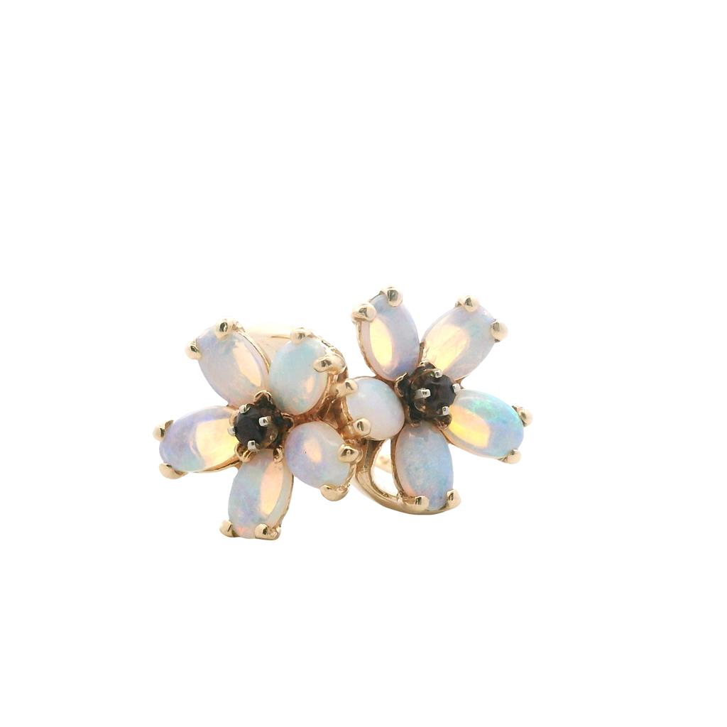Estate 14K Yellow Gold 2.93ctw Opal & Garnet Flower Ring、mySite、botmansion