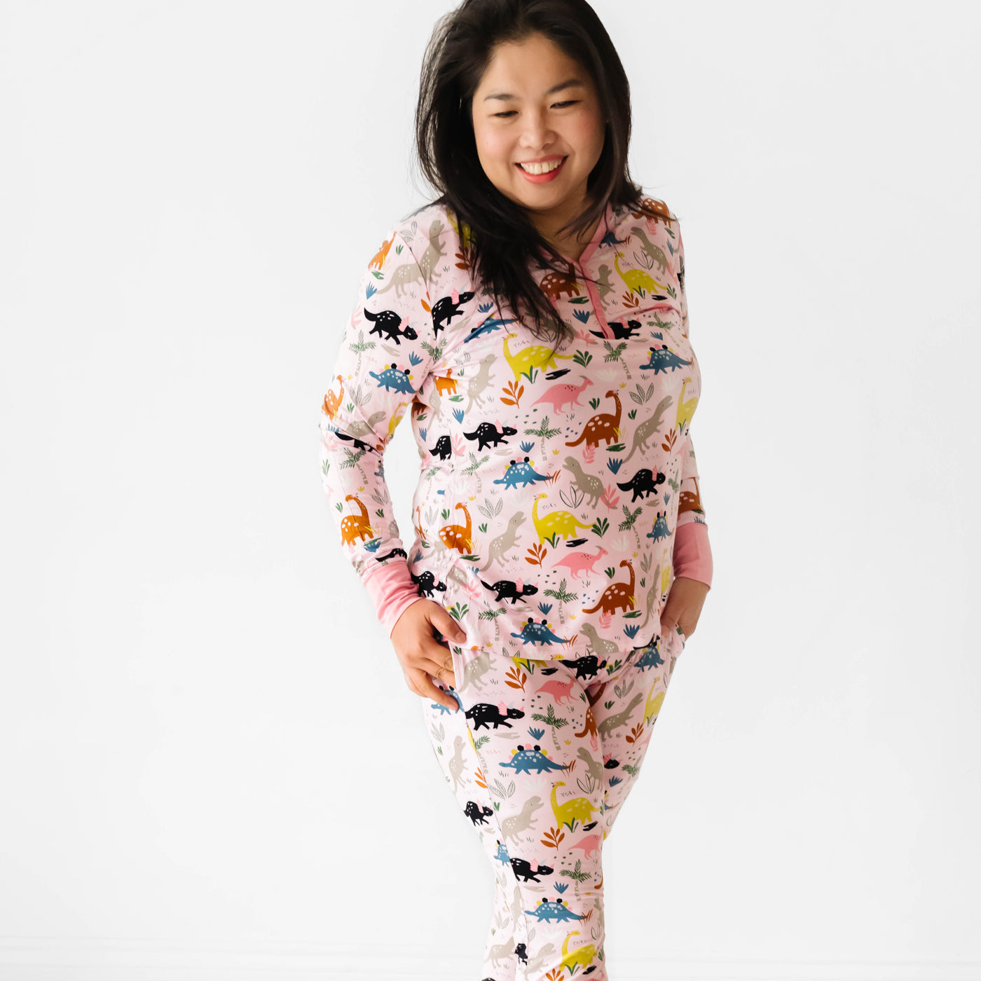 Pink Jurassic Jungle Women's Pajama Pants、mySite、g9winljtr