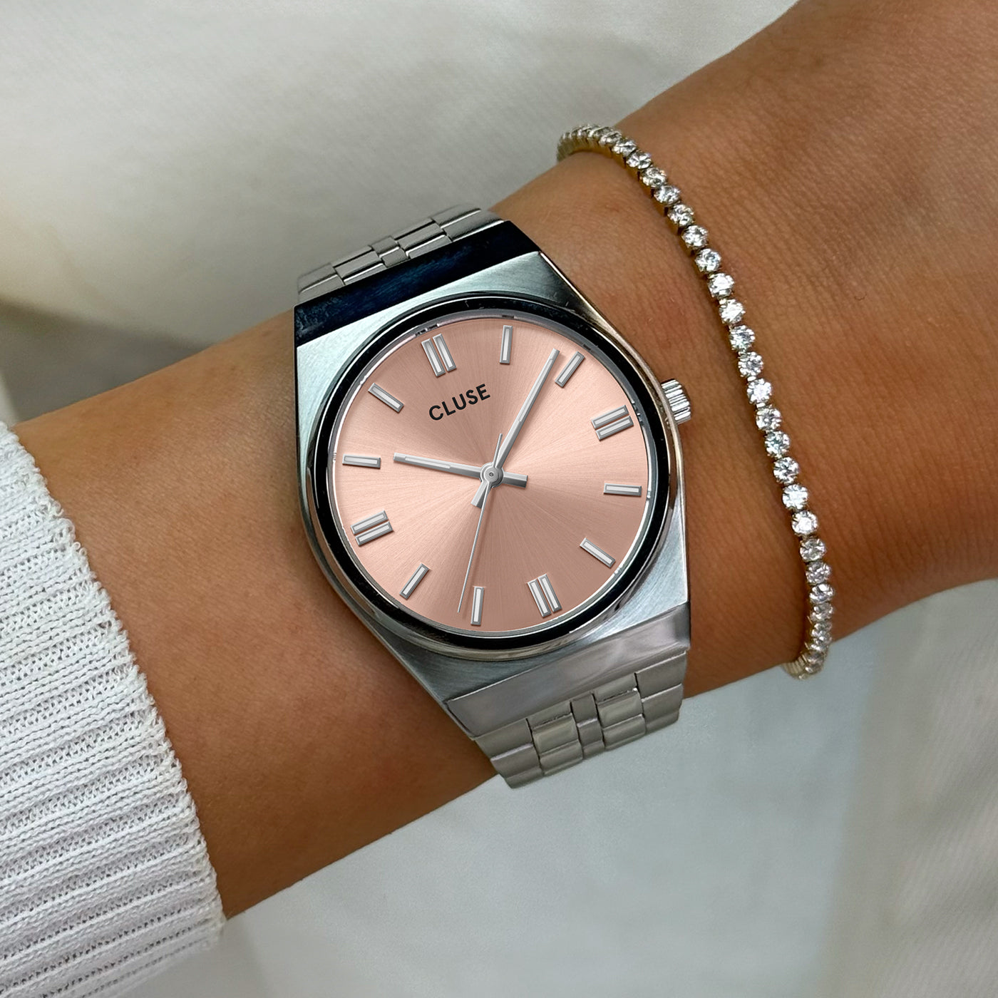  Retro 70's Watch Steel, Light Salmon, Silver Colour