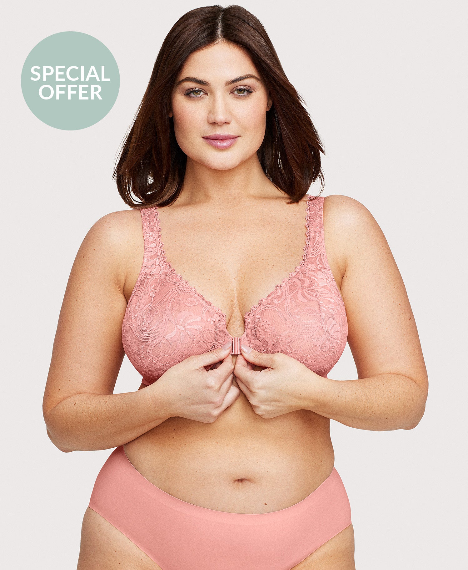  Front-Closure Stretch Lace WonderWire Bra Apricot、mySite、justintrudeaud