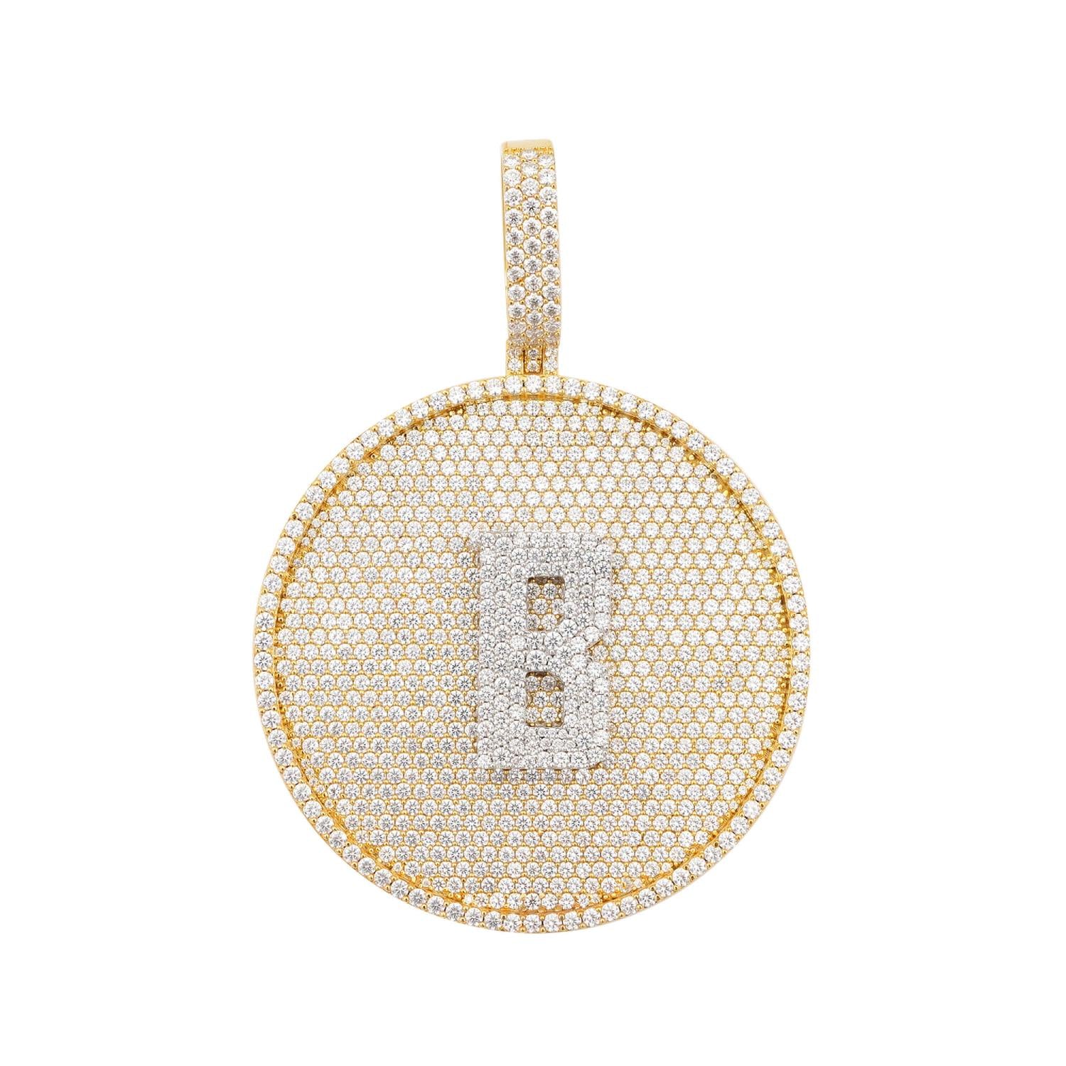 Custom B Moissanite Circle Pendant 14K Gold、mySite、hinf8tx79