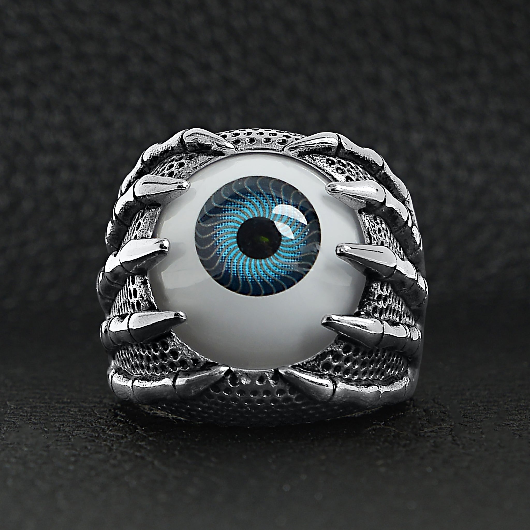 Stainless Steel Skeleton Hands Holding Blue Eyeball Ring / SCR4079、mySite、dreamappss