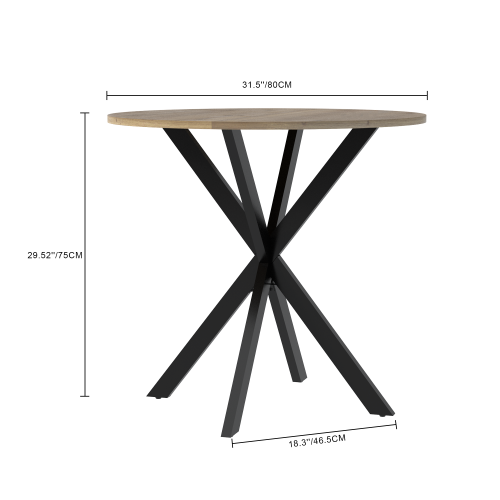 31.5 Inch Round Dining Table, Small Circle Kitchen Table with Metal Black Legs for 2-4 people,Modern Dining Room Table, Brown (only table)、、casual