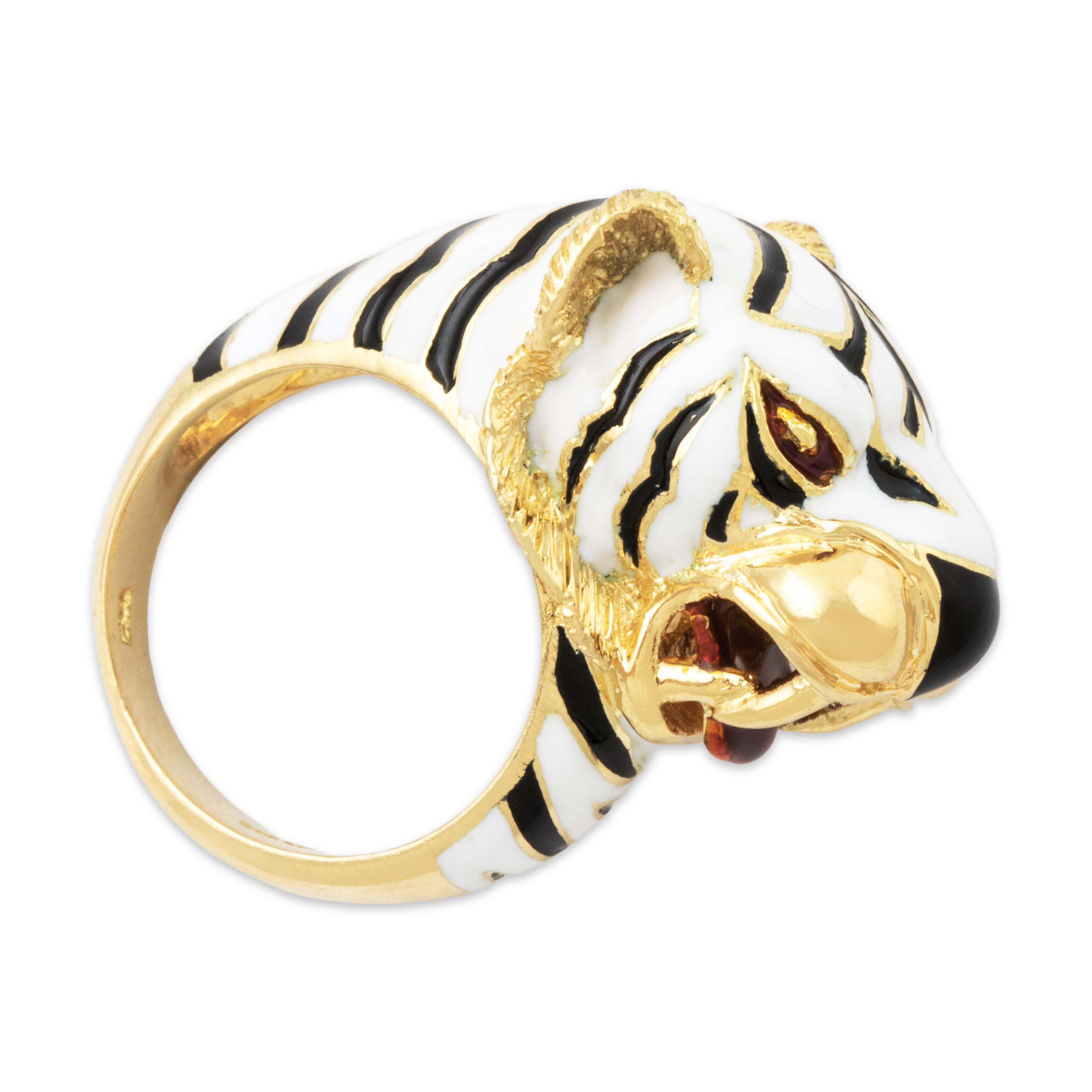 Vintage Heavy 18k Yellow Gold Enamel Fabulous Figural Tiger Ring 5.00、mySite、hinf8tx79