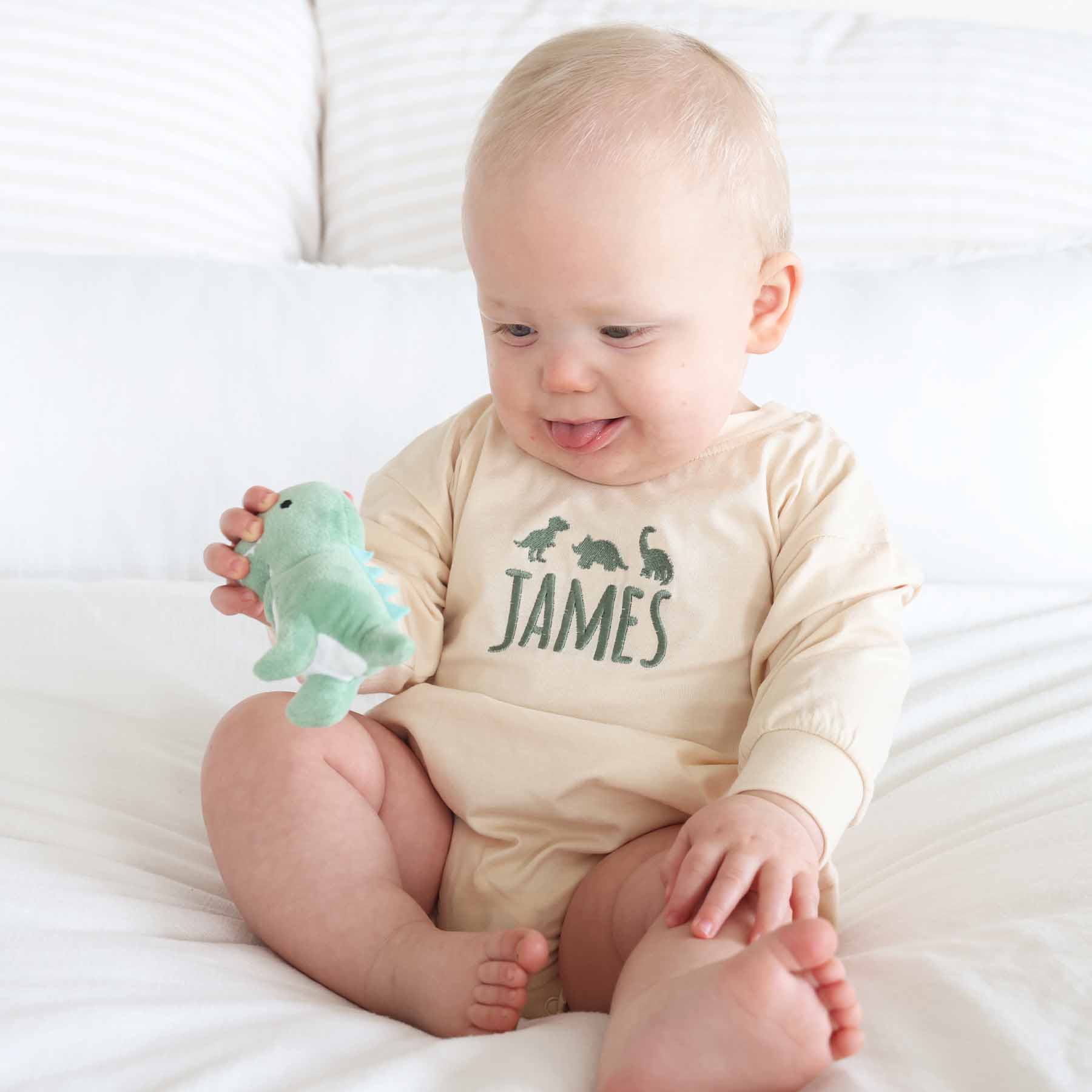  Personalized Dinosaur Long Sleeve Bubble Romper | Natural、mySite、layawaytickets
