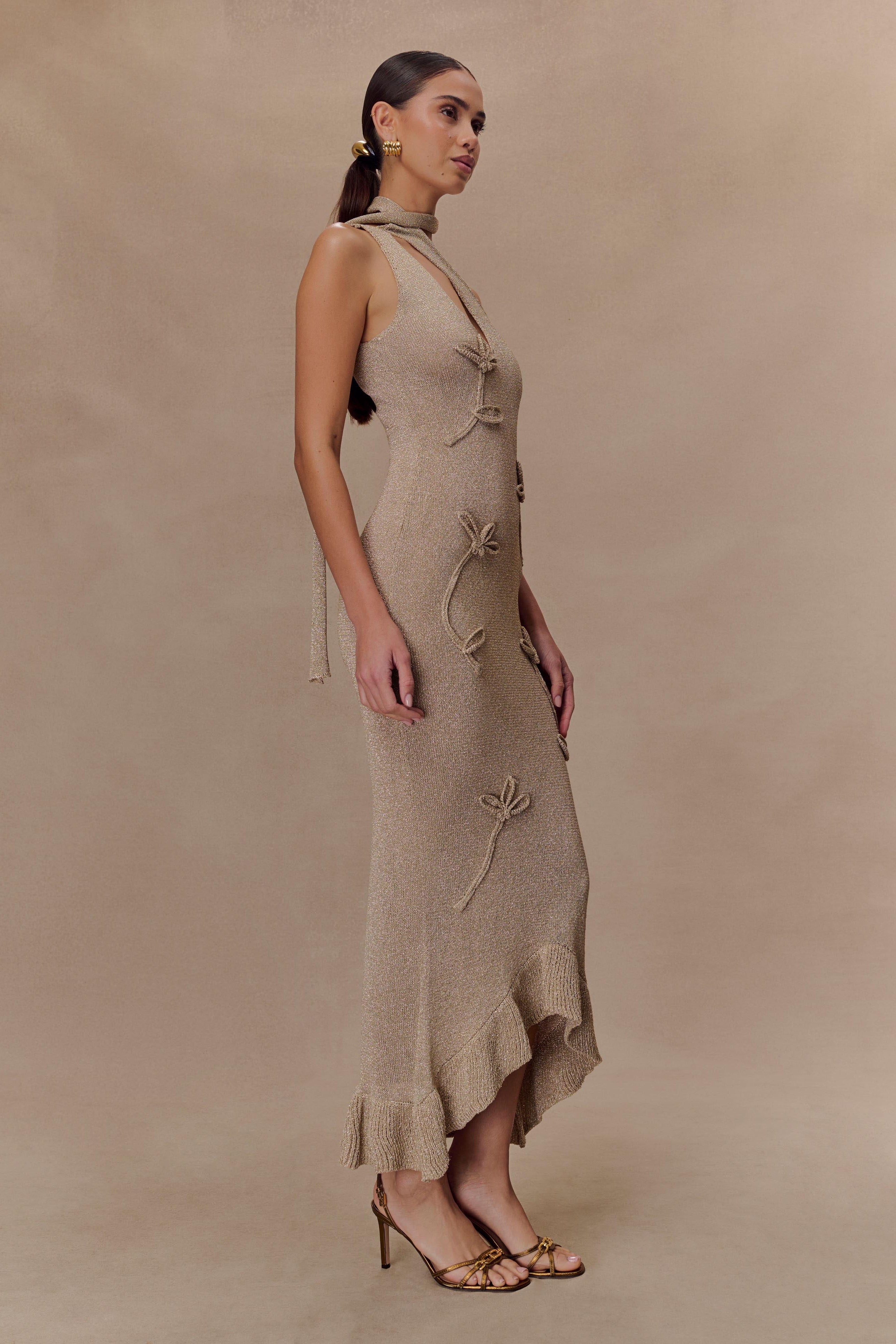 Celestino Floral Metallic Knit Maxi Dress - Gold、mySite、solidvoid
