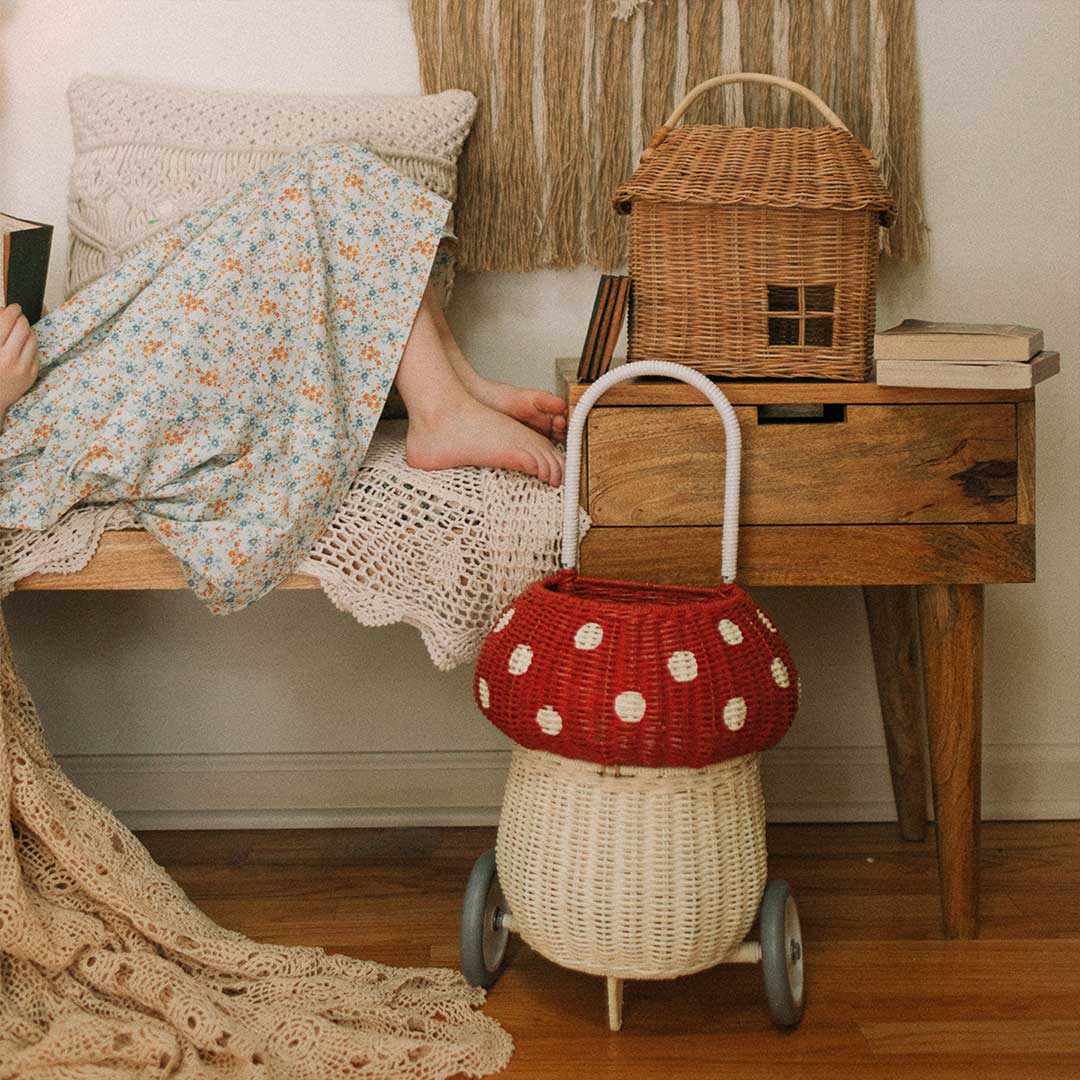  Olli Ella Rattan Mushroom Luggy - Red、mySite、merchandisen