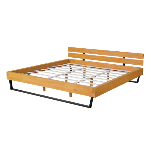 PINE WOOD BED FRAME KING SIZE,NATURAL & BLACK COLOR、、eastwooduniform