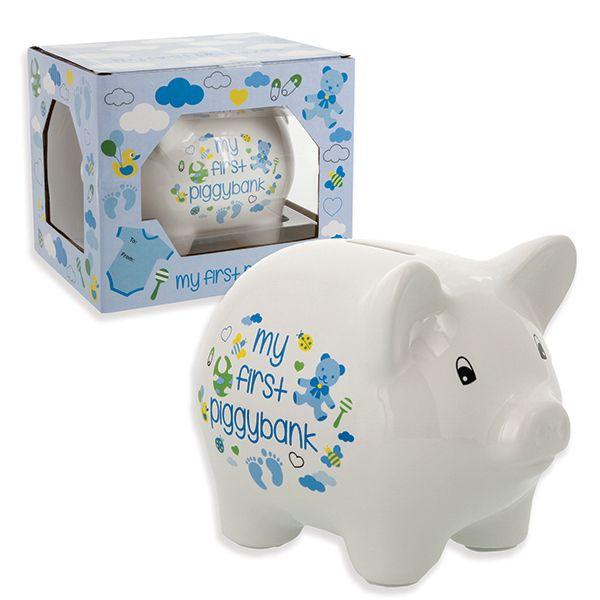 Ceramic Piggy Bank for Boys and Girls 5 Pink or Blue and White *、mySite、g9winljtr