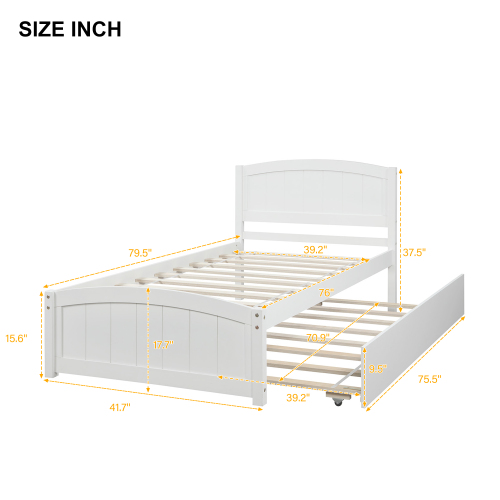 Twin size Platform Bed with Trundle, White、、casual