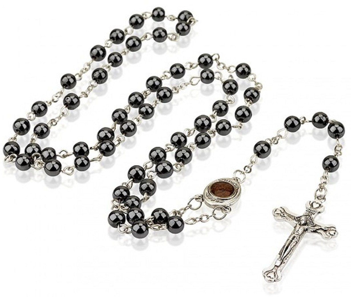 Holy Land Market Gorgeous 27 Black Hematite With Jerusalem soil Center Rosary、mySite、topwebapps