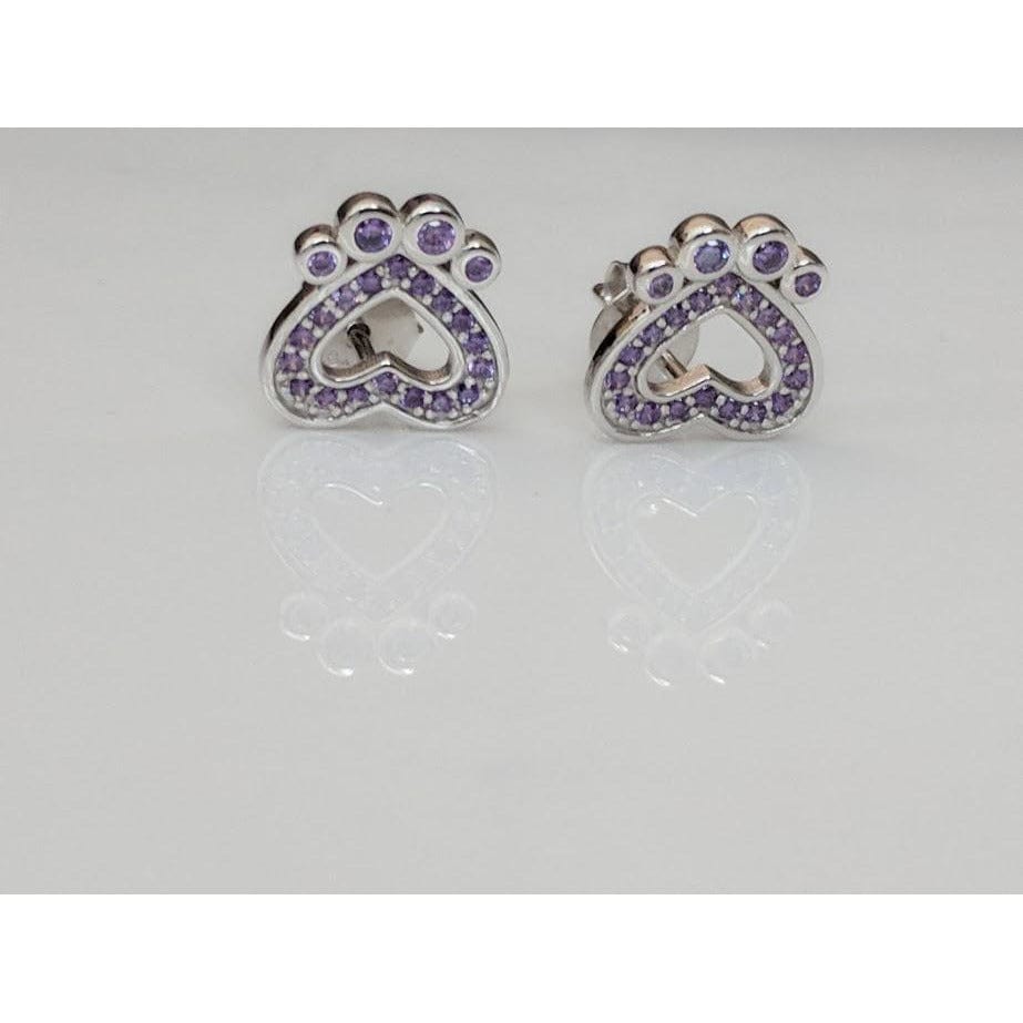 Pet Paw Earrings with Sparkling Cubic Zirconia in Solid Sterling Silver, Beautiful!、mySite、g9winljtr