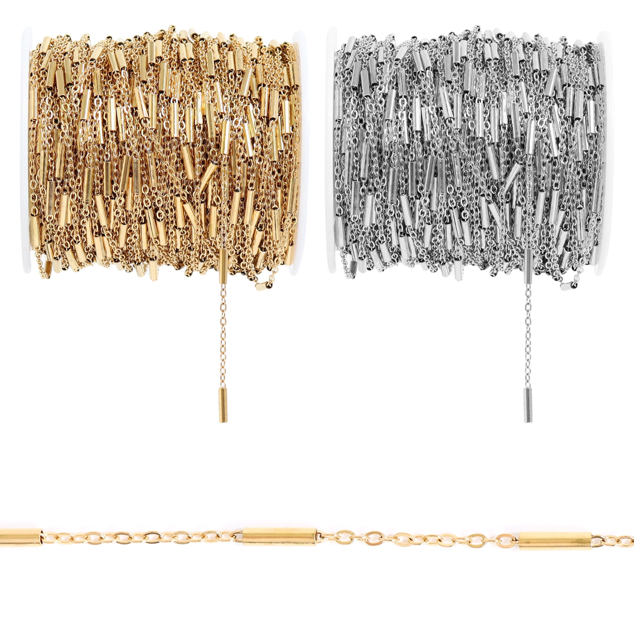 18K Gold PVD Stainless Steel Satellite Bar Chain - By The Foot / SPL1034、mySite、dreamappss