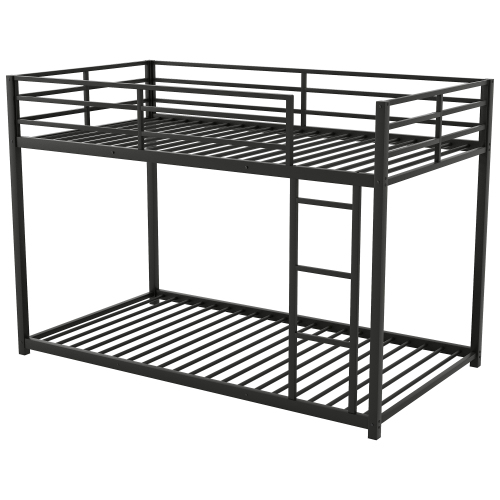 Full over Full Metal Bunk Bed, Low Bunk Bed with Ladder, Black(Old SKU:MF197034AAB)、、casual