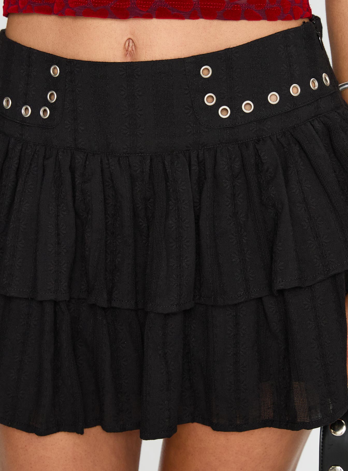 Fire Sign Studded Tiered Mini Skirt Black、mySite、solidvoid