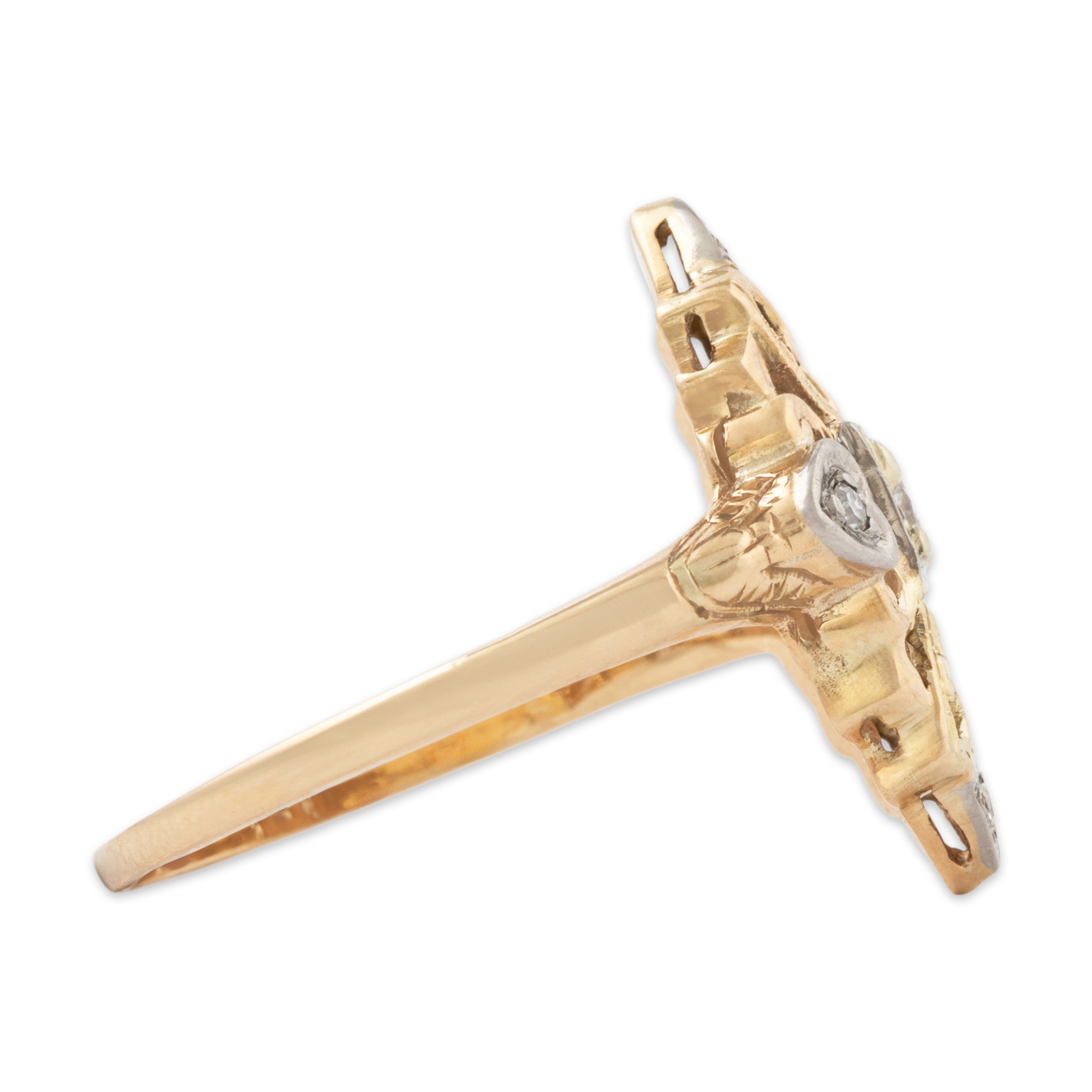 Vintage 14k Yellow Gold Diamond Openwork Art Deco Style Ring 6.25、mySite、hinf8tx79