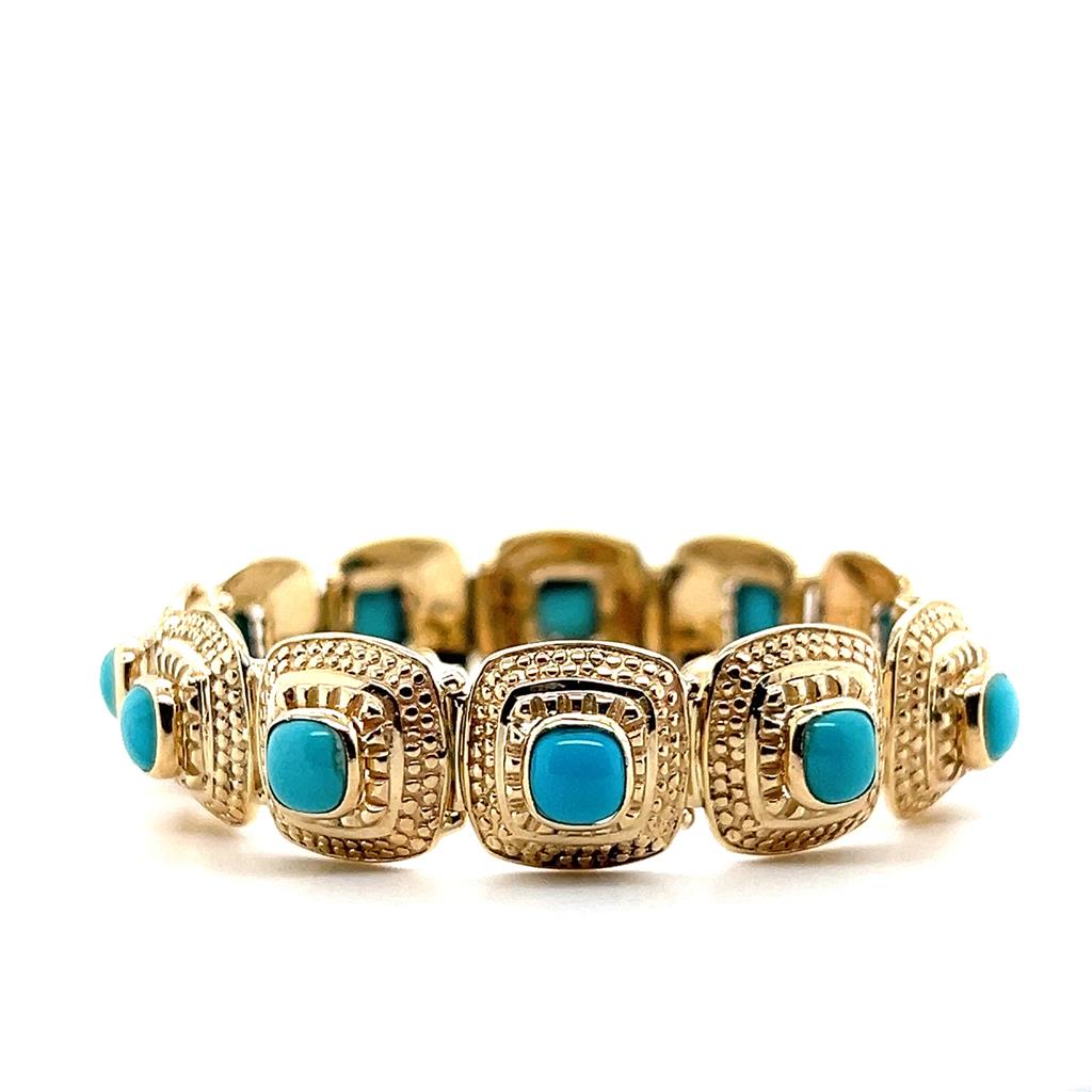 Estate 14K Yellow Gold Persian Turquoise Link Bracelet、mySite、botmansion