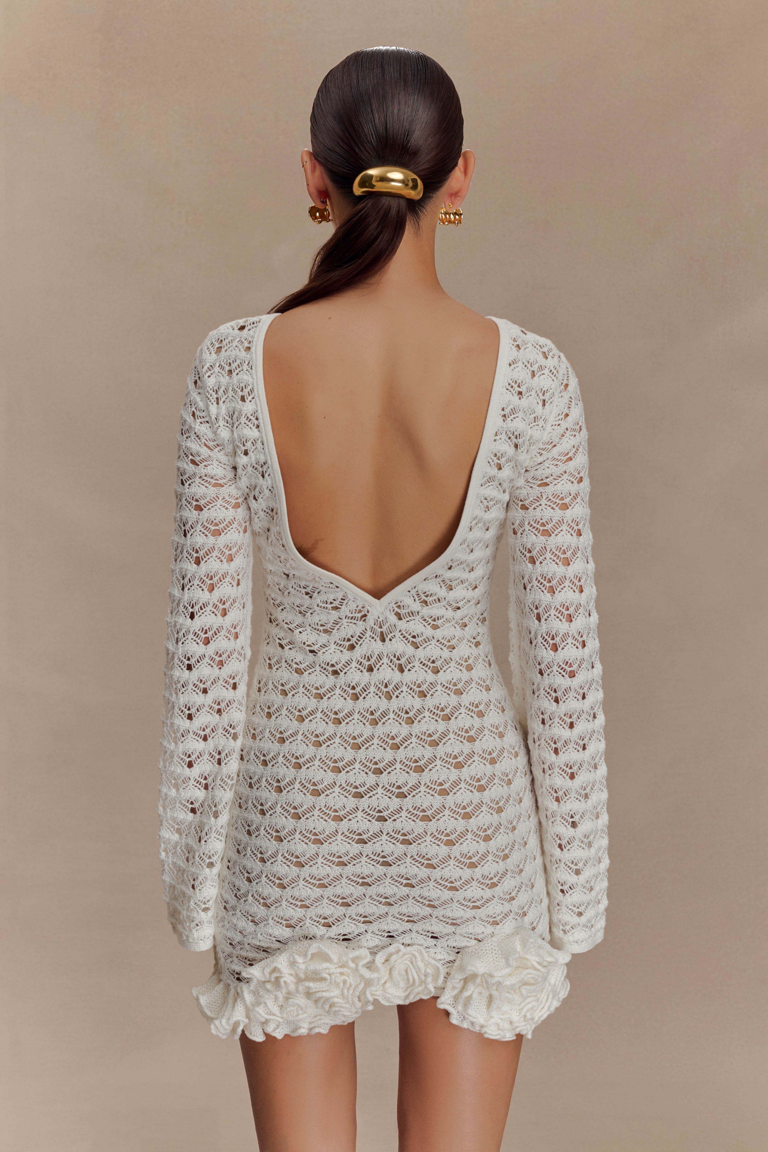 Aileen Ruffle Crochet Mini Dress - Ivory、mySite、solidvoid