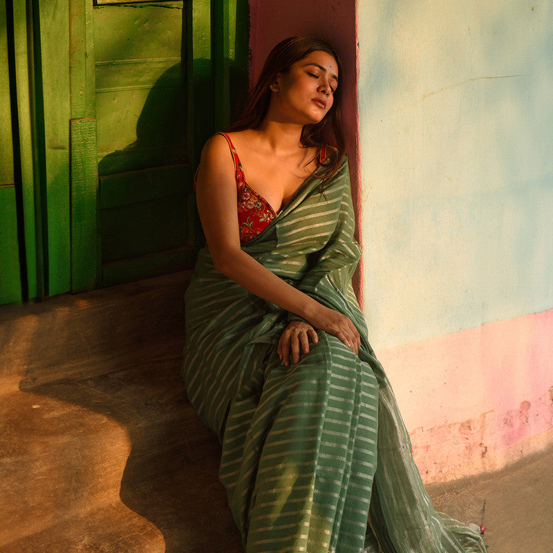 Handloom Cotton Green Saree、mySite、camillekostekn