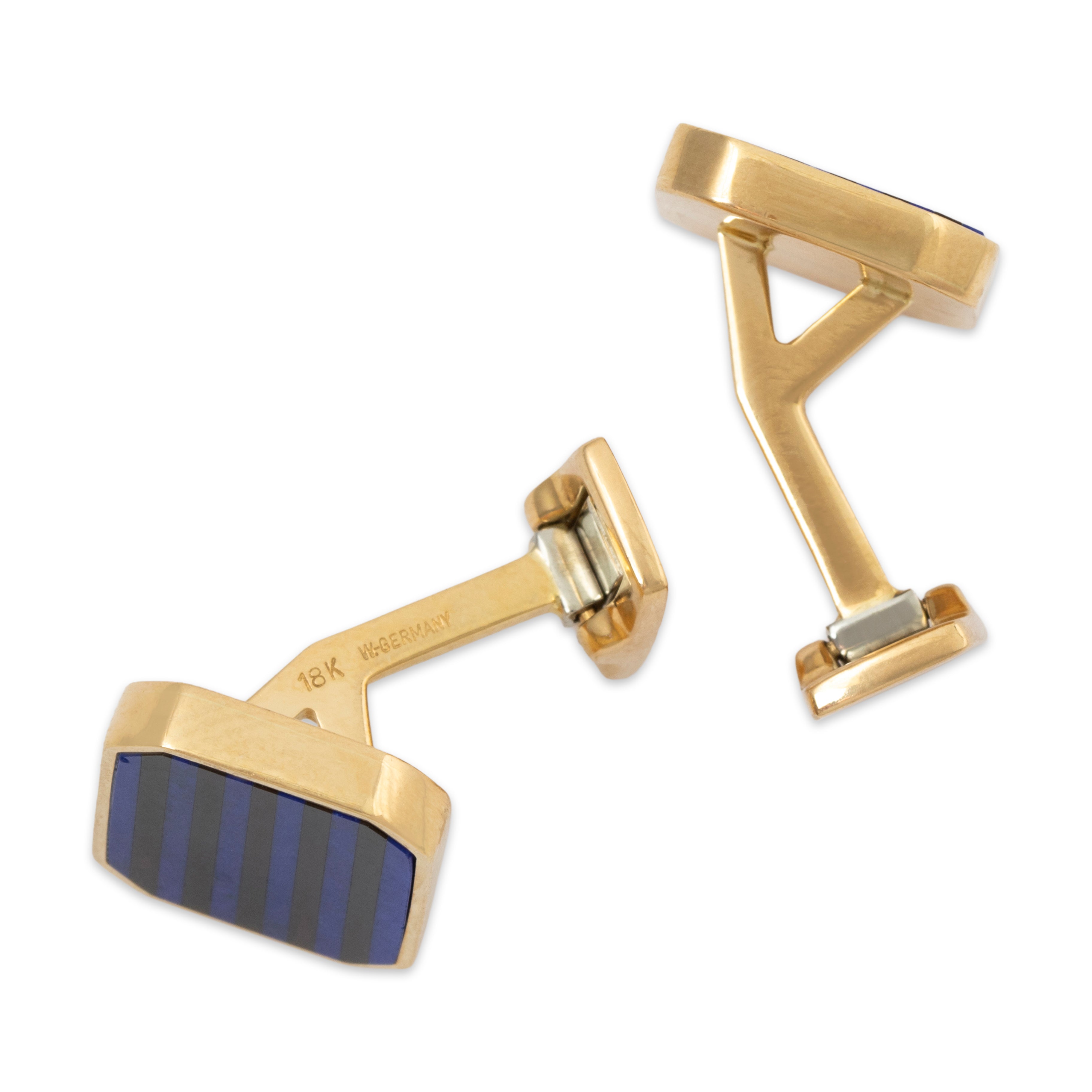 Vintage West German 18k Yellow Gold Lapis Onyx Mid-Century Cufflinks、mySite、hinf8tx79