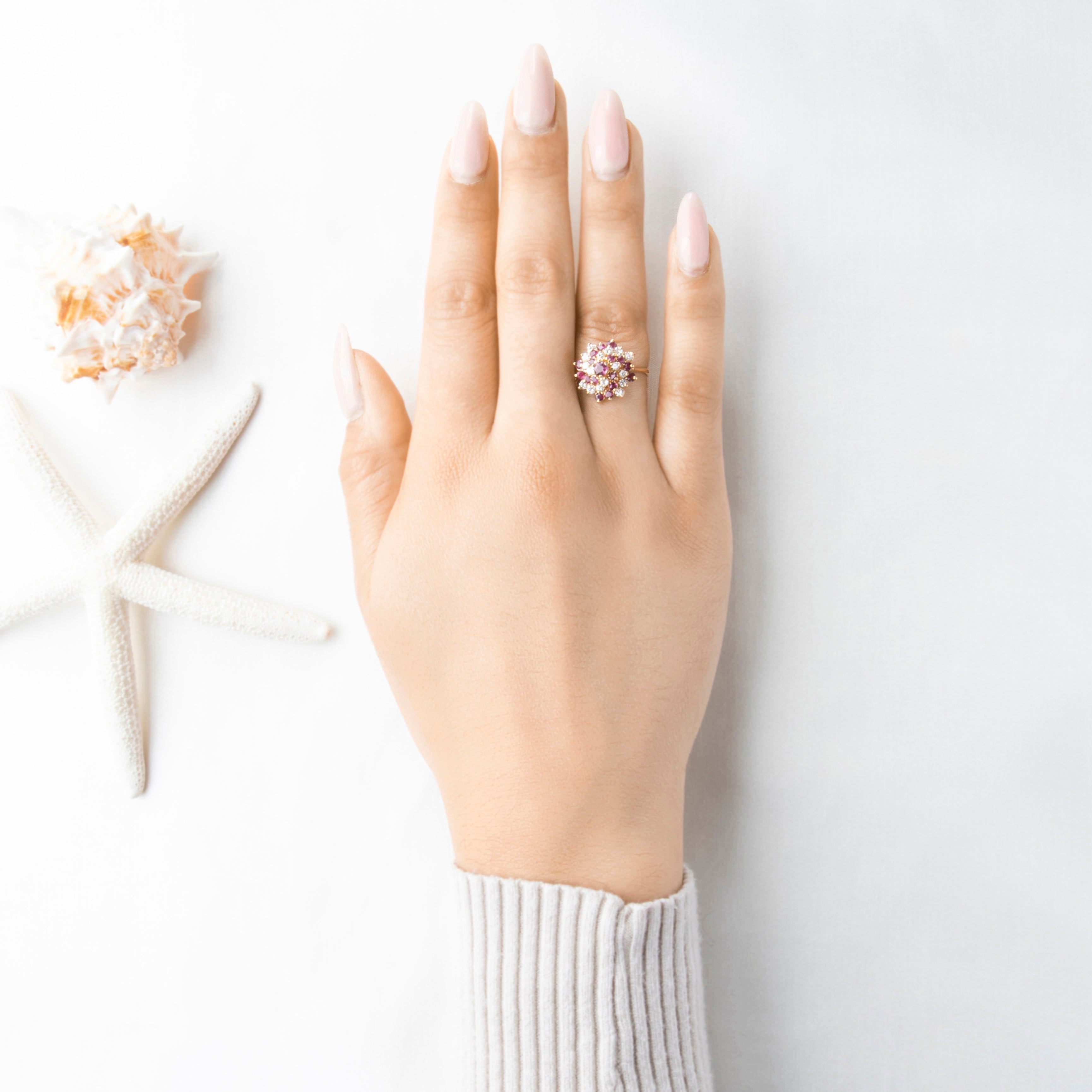 Vintage 14k Yellow Gold .77cttw Ruby Diamond Clustered Spiral Ring 7.25、mySite、hinf8tx79