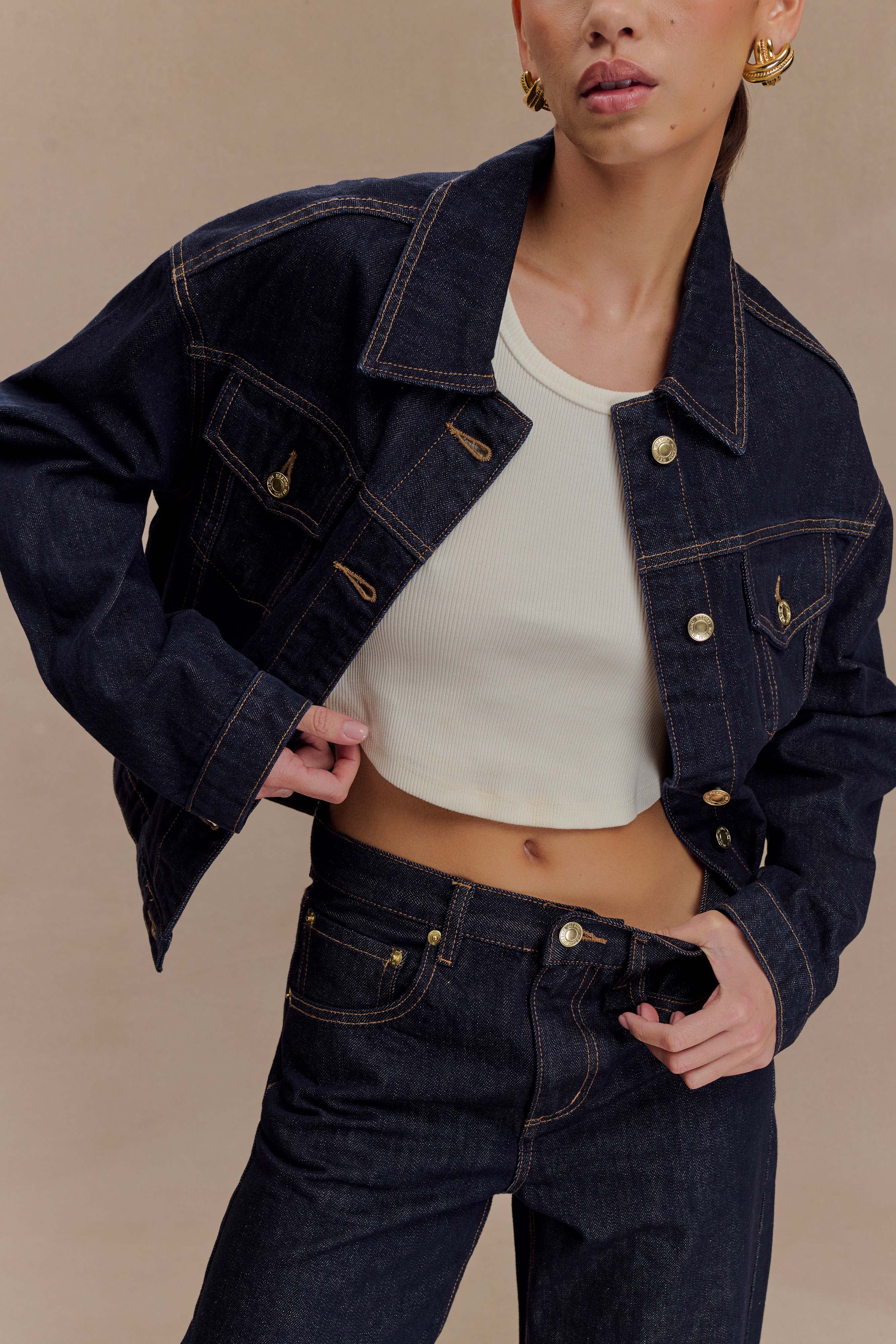 Kirra Cinched Denim Jacket - Washed Indigo Blue、mySite、solidvoid
