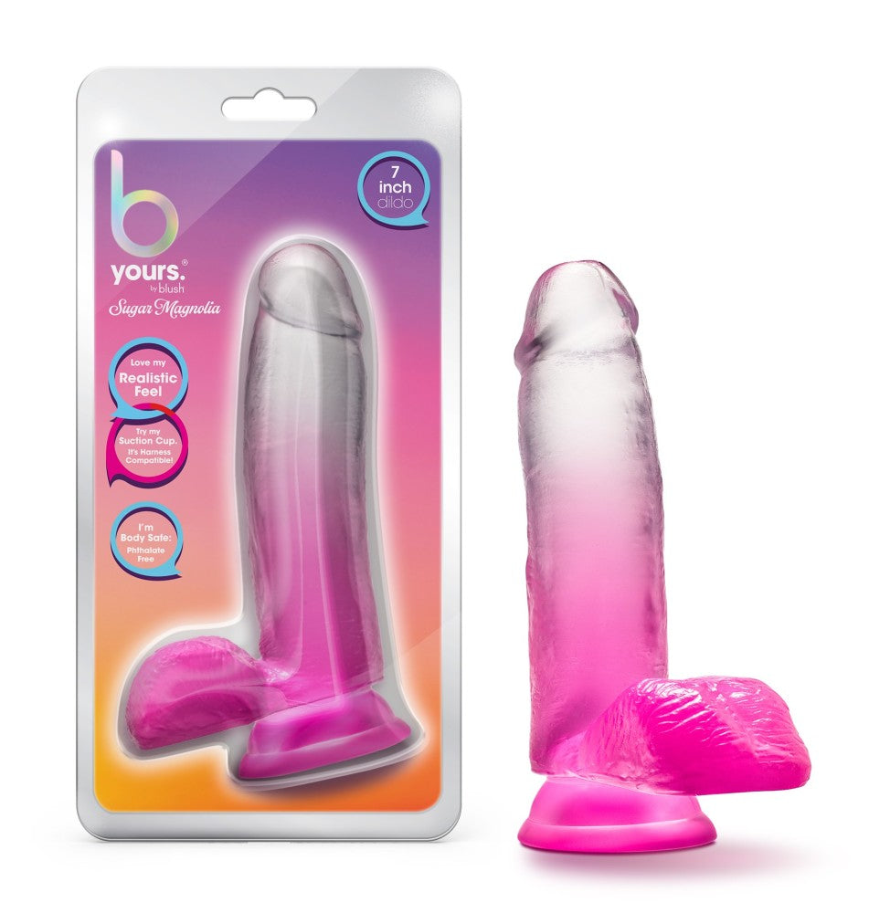 B Yours By Blush® | Sugar Magnolia Realistic Fuchsia 6.75-Inch Long Dildo With Balls & Suction Cup Base、mySite、bottomscart